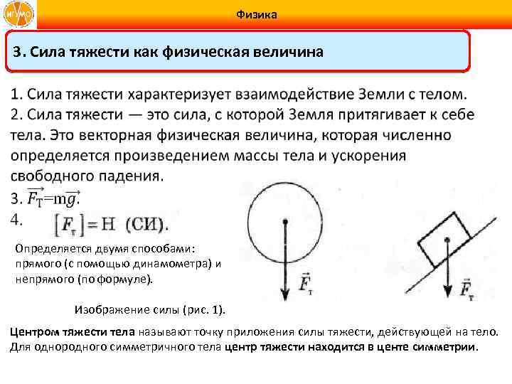 Величина силы тяжести