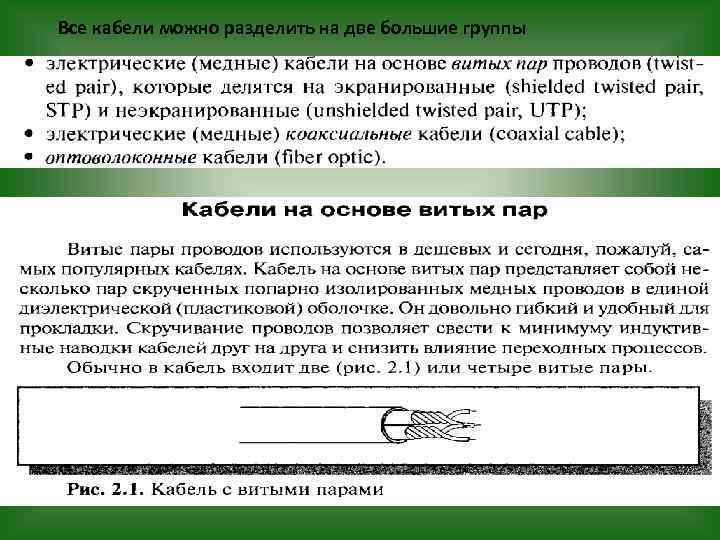 Все кабели можно разделить на две большие группы 
