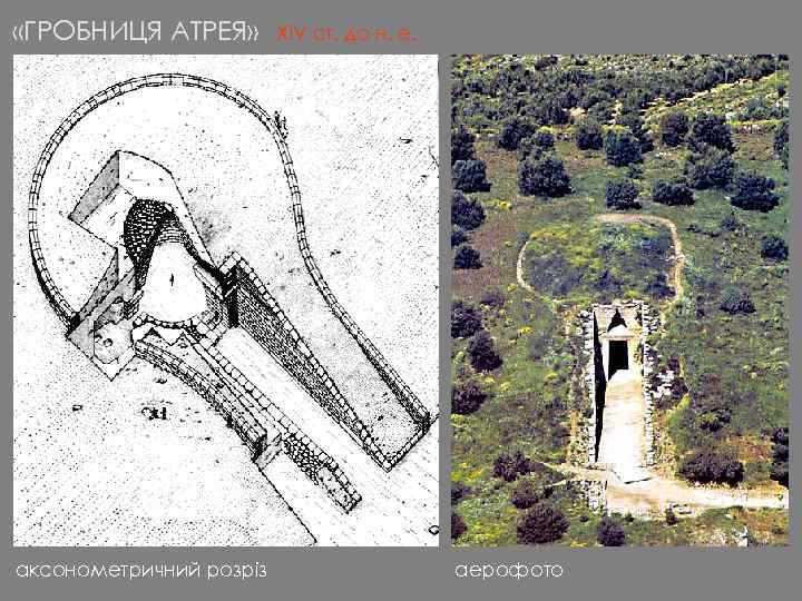  «ГРОБНИЦЯ АТРЕЯ» аксонометричний розріз XIV ст. до н. е. аерофото 