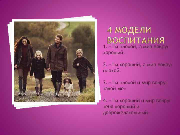 1. «Ты плохой, а мир вокруг хороший» 2. «Ты хороший, а мир вокруг плохой»