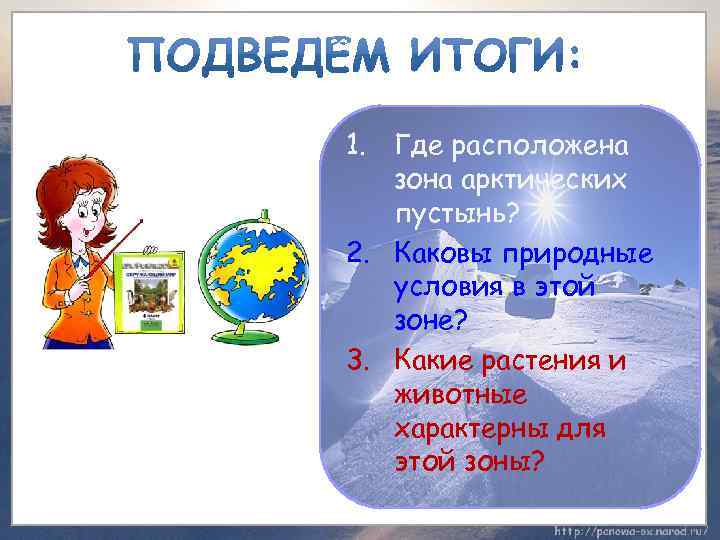 1. Где расположена зона арктических пустынь? 2. Каковы природные условия в этой зоне? 3.