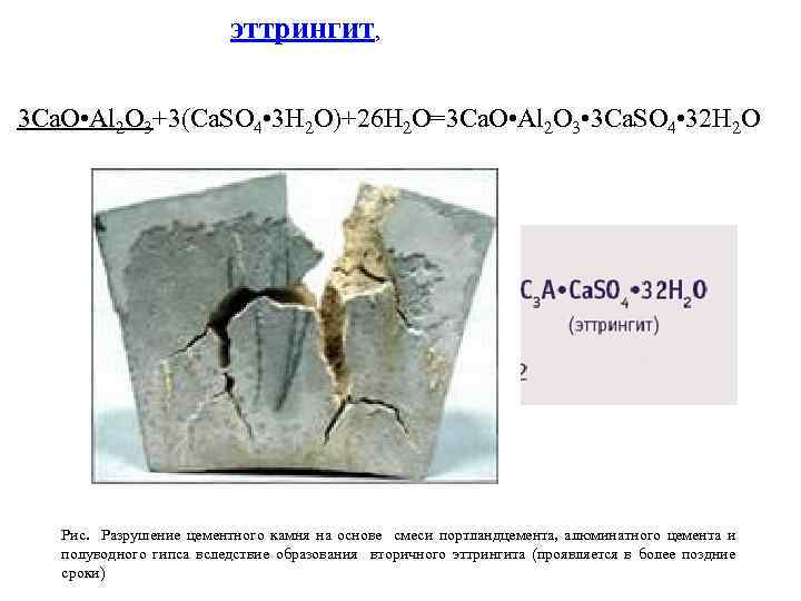 эттрингит, 3 Ca. O • Al 2 O 3+3(Ca. SO 4 • 3 H