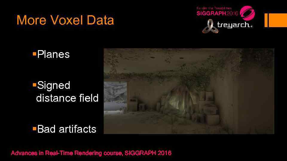 More Voxel Data §Planes §Signed distance field §Bad artifacts Advances in Real-Time Rendering course,