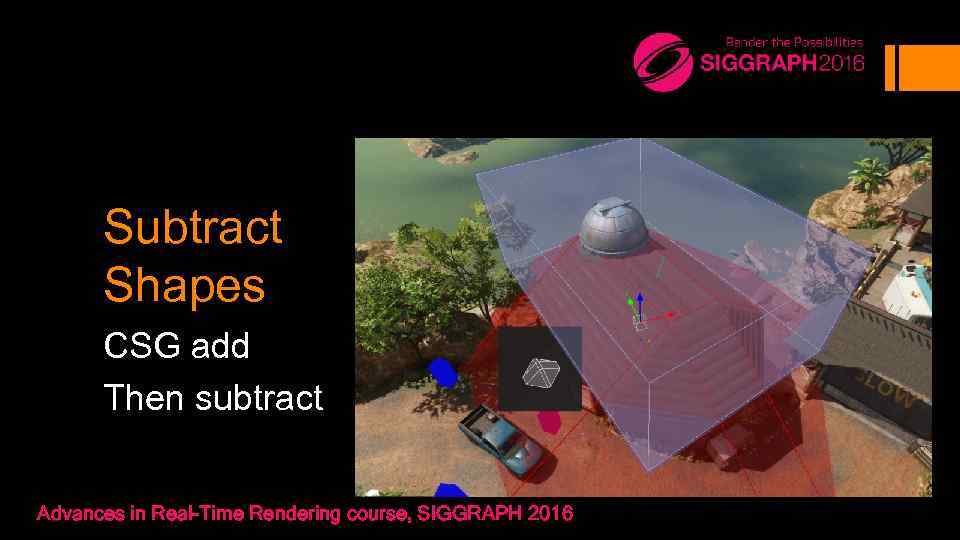 Subtract Shapes CSG add Then subtract Advances in Real-Time Rendering course, SIGGRAPH 2016 