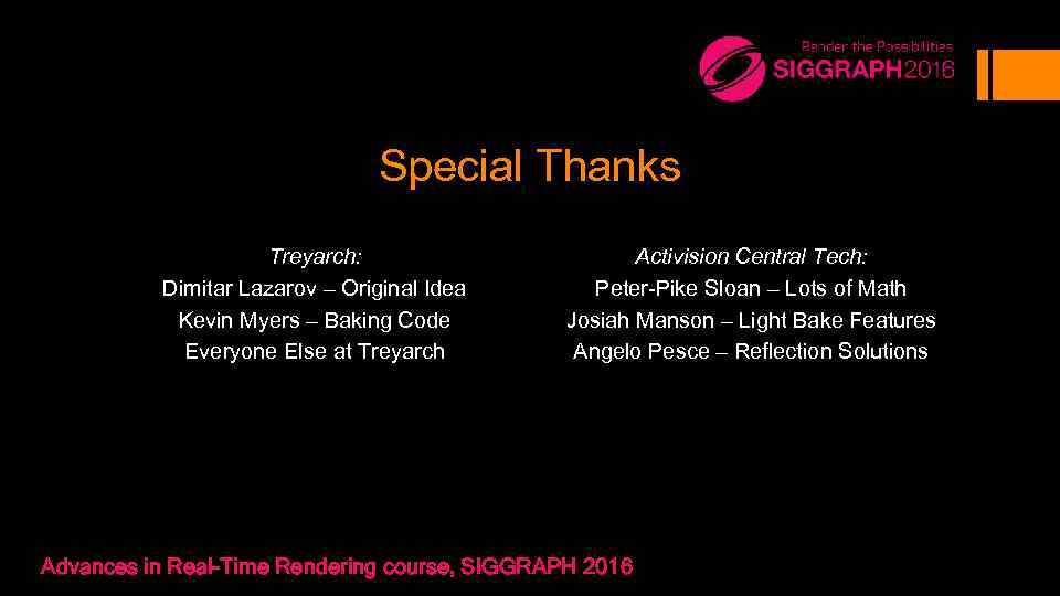 Special Thanks Treyarch: Dimitar Lazarov – Original Idea Kevin Myers – Baking Code Everyone