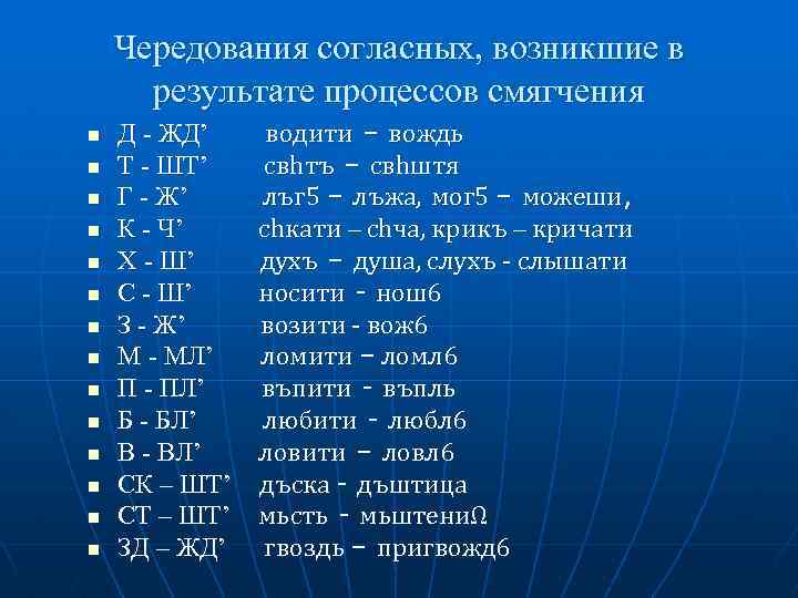 Чередования согласных, возникшие в результате процессов смягчения n n n n Д - ЖД’