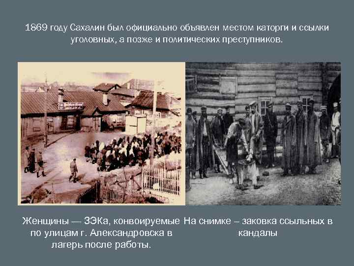 1869 году Сахалин был официально объявлен местом каторги и ссылки уголовных, а позже и