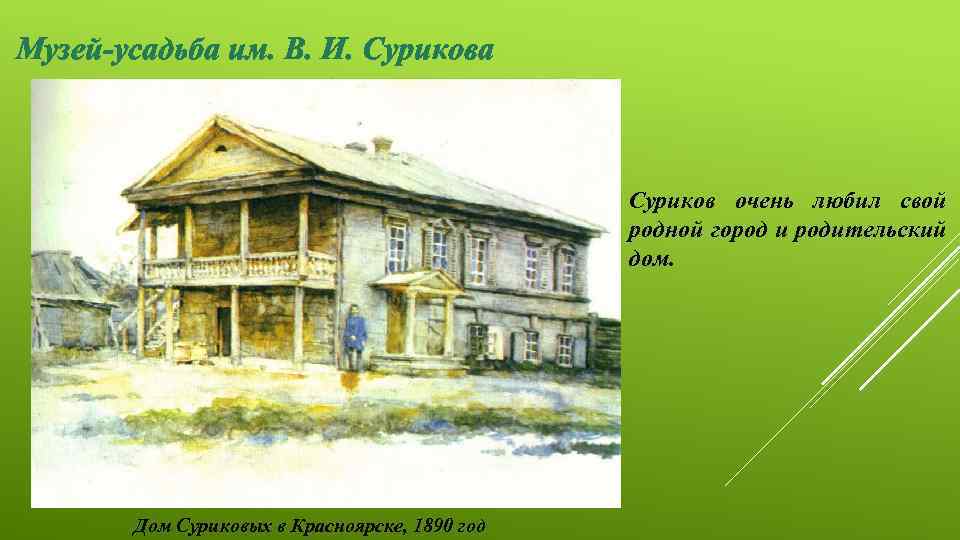 Музей-усадьба им. В. И. Сурикова Суриков очень любил свой родной город и родительский дом.