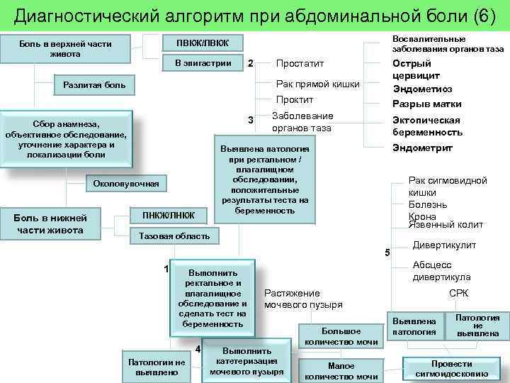 Диагностический алгоритм при абдоминальной боли (6) Воспалительные заболевания органов таза ПВКЖ/ЛВКЖ Боль в верхней