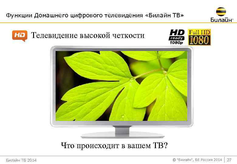 Функции Домашнего цифрового телевидения «Билайн ТВ» Телевидение высокой четкости Что происходит в вашем ТВ?