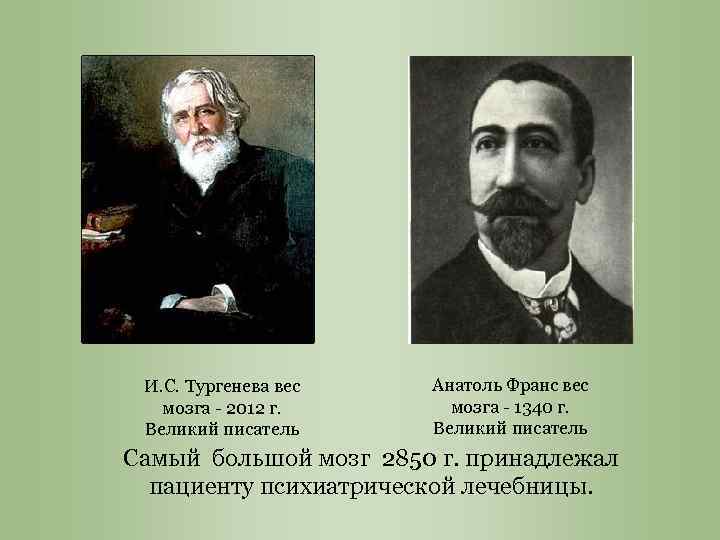 И. С. Тургенева вес мозга - 2012 г. Великий писатель Анатоль Франс вес мозга
