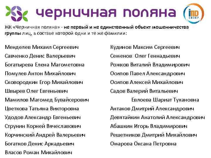 ЖК «Черничная поляна» - не первый и не единственный объект мошенничества группы лиц, в