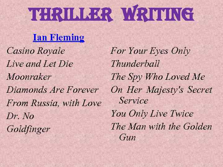 thriller writing Ian Fleming Casino Royale Live and Let Die Moonraker Diamonds Are Forever