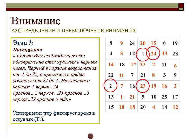 Внимание РАСПРЕДЕЛЕНИЕ И ПЕРЕКЛЮЧЕНИЕ ВНИМАНИЯ Этап 3: Инструкция « Сейчас Вам необходимо вести одновременно