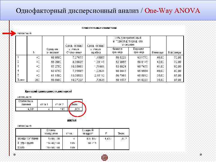 Однофакторный дисперсионный анализ / One-Way ANOVA 