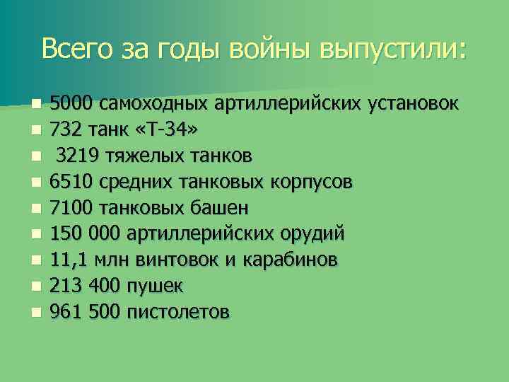 Всего за годы войны выпустили: n n n n n 5000 самоходных артиллерийских установок