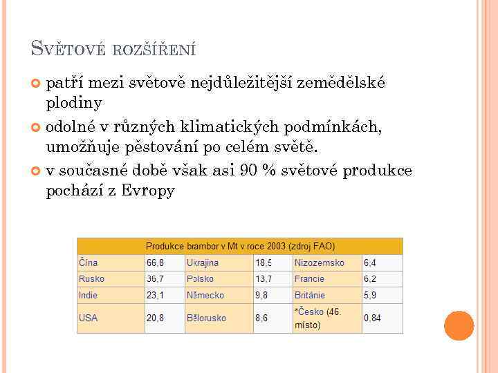 SVĚTOVÉ ROZŠÍŘENÍ patří mezi světově nejdůležitější zemědělské plodiny odolné v různých klimatických podmínkách, umožňuje