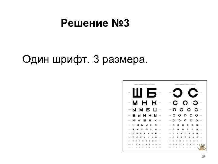 Решение № 3 Один шрифт. 3 размера. 69 