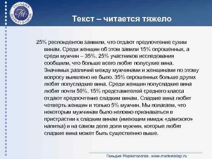 Текст – читается тяжело 25% респондентов заявили, что отдают предпочтение сухим винам. Среди женщин