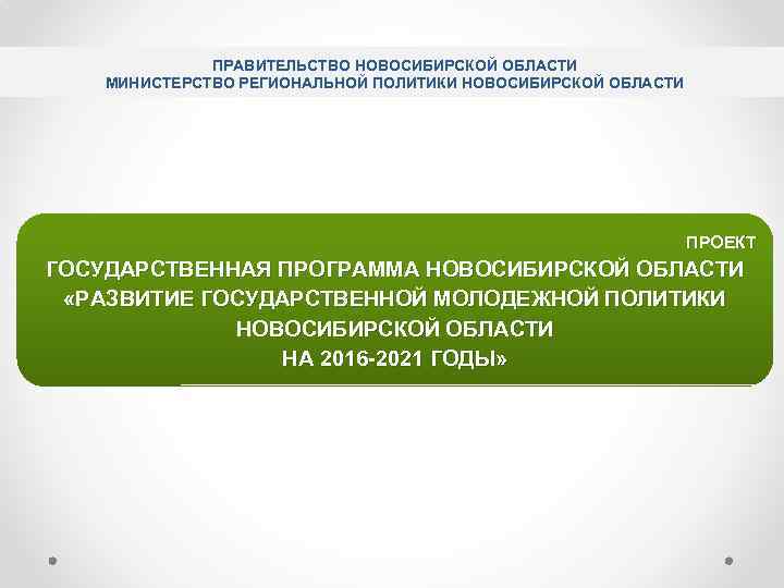 ПРАВИТЕЛЬСТВО НОВОСИБИРСКОЙ ОБЛАСТИ МИНИСТЕРСТВО РЕГИОНАЛЬНОЙ ПОЛИТИКИ НОВОСИБИРСКОЙ ОБЛАСТИ ПРОЕКТ ГОСУДАРСТВЕННАЯ ПРОГРАММА НОВОСИБИРСКОЙ ОБЛАСТИ «РАЗВИТИЕ
