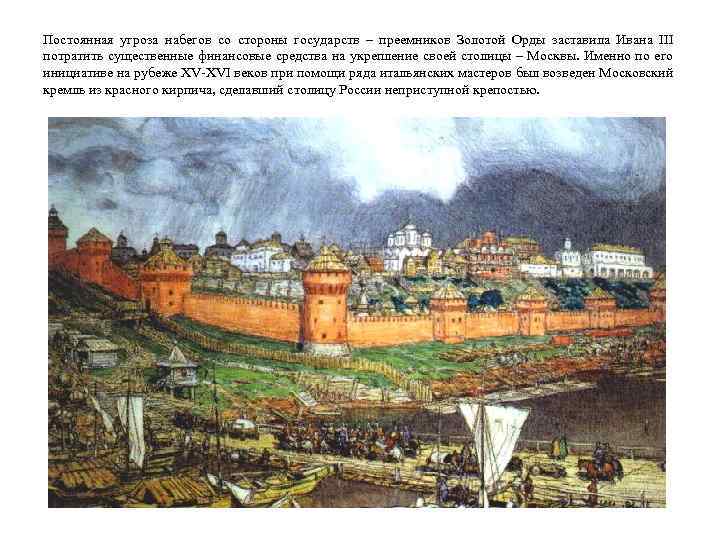 Постоянная угроза набегов со стороны государств – преемников Золотой Орды заставила Ивана III потратить