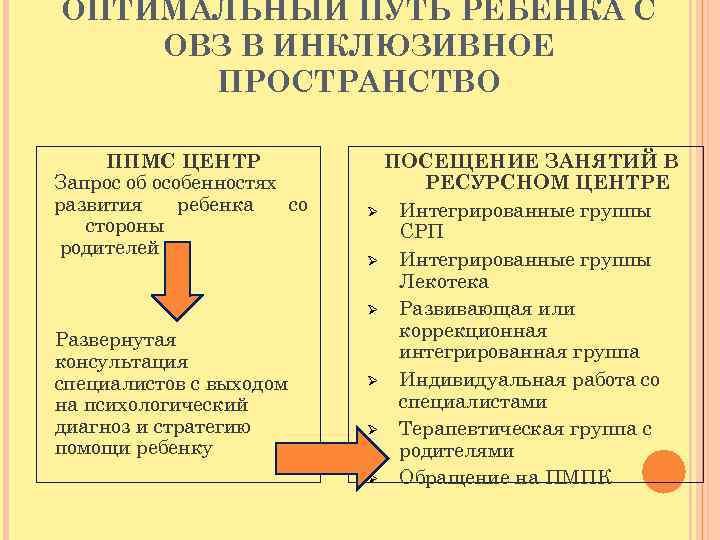ОПТИМАЛЬНЫЙ ПУТЬ РЕБЕНКА С ОВЗ В ИНКЛЮЗИВНОЕ ПРОСТРАНСТВО ППМС ЦЕНТР Запрос об особенностях развития