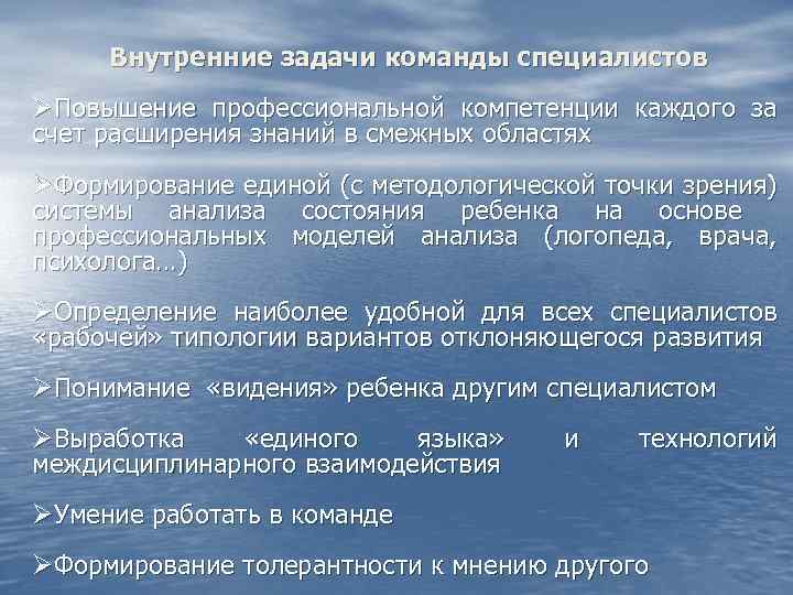 Внутренние задачи команды специалистов ØПовышение профессиональной компетенции каждого за счет расширения знаний в смежных