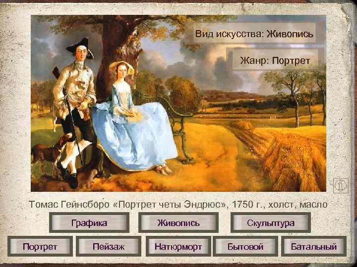 Вид искусства: Живопись Жанр: Портрет Томас Гейнсборо «Портрет четы Эндрюс» , 1750 г. ,