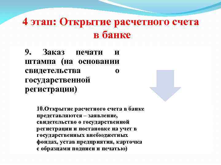 4 этап: Открытие расчетного счета в банке 9. Заказ печати и штампа (на основании