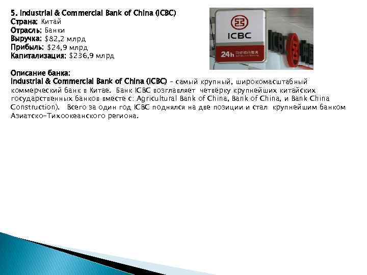 5. Industrial & Commercial Bank of China (ICBC) Страна: Китай Отрасль: Банки Выручка: $82,