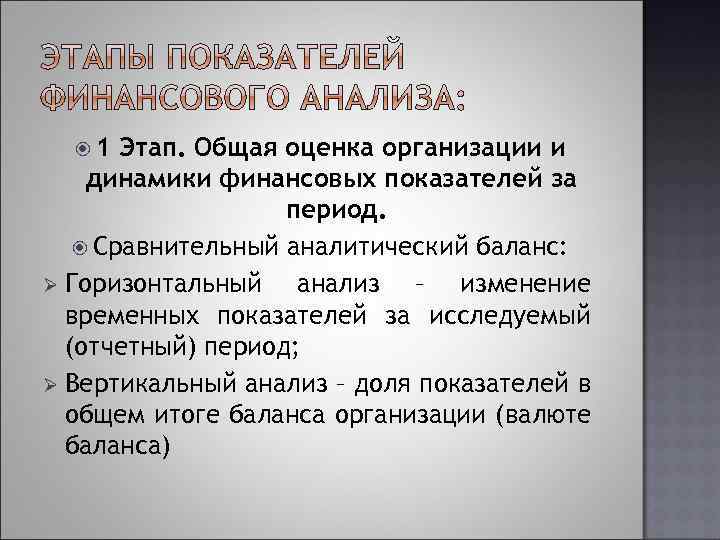  1 Этап. Общая оценка организации и динамики финансовых показателей за период. Сравнительный аналитический