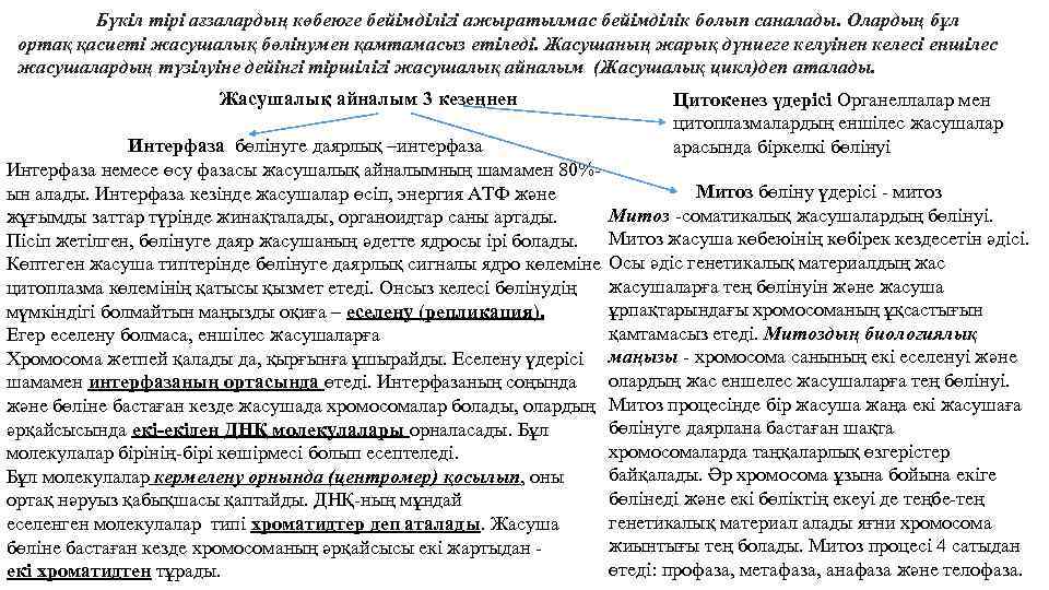Бүкіл тірі ағзалардың көбеюге бейімділігі ажыратылмас бейімділік болып саналады. Олардың бұл ортақ қасиеті жасушалық