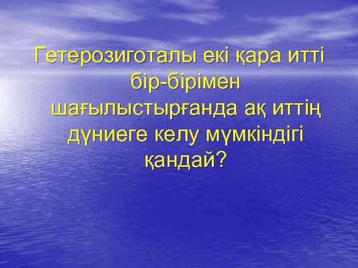 Гетерозиготалы екі қара итті бір-бірімен шағылыстырғанда ақ иттің дүниеге келу мүмкіндігі қандай? 