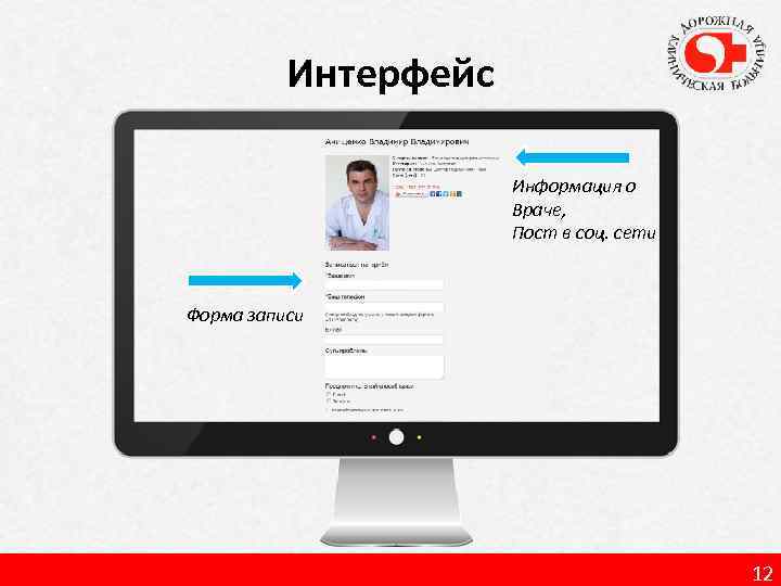 Интерфейс Информация о Враче, Пост в соц. сети Форма записи 12 