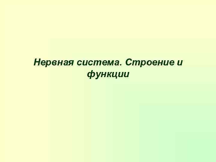 Нервная система. Строение и функции 