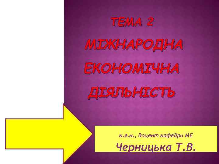 ТЕМА 2 МІЖНАРОДНА ЕКОНОМІЧНА ДІЯЛЬНІСТЬ к. е. н. , доцент кафедри МЕ Черницька Т.