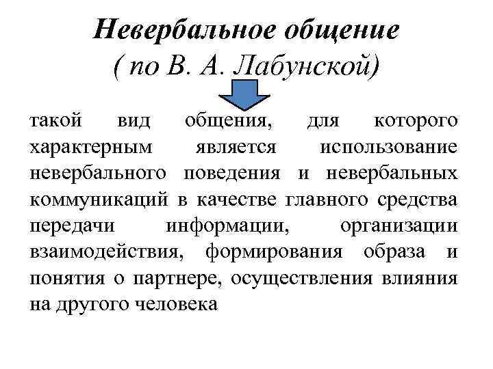 Невербальное общение ( по В. А. Лабунской) такой вид общения, для которого характерным является