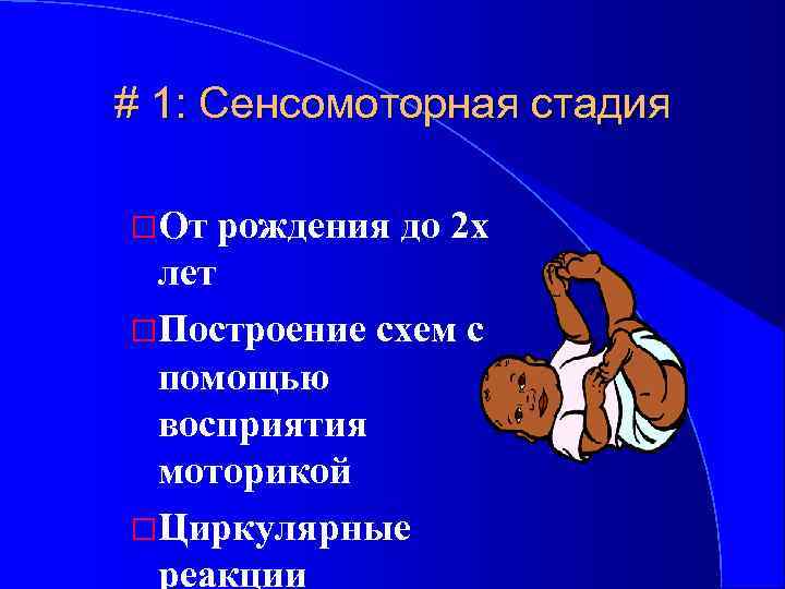 # 1: Сенсомоторная стадия От рождения до 2 х лет Построение схем с помощью