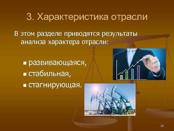 3. Характеристика отрасли В этом разделе приводятся результаты анализа характера отрасли: n развивающаяся, n