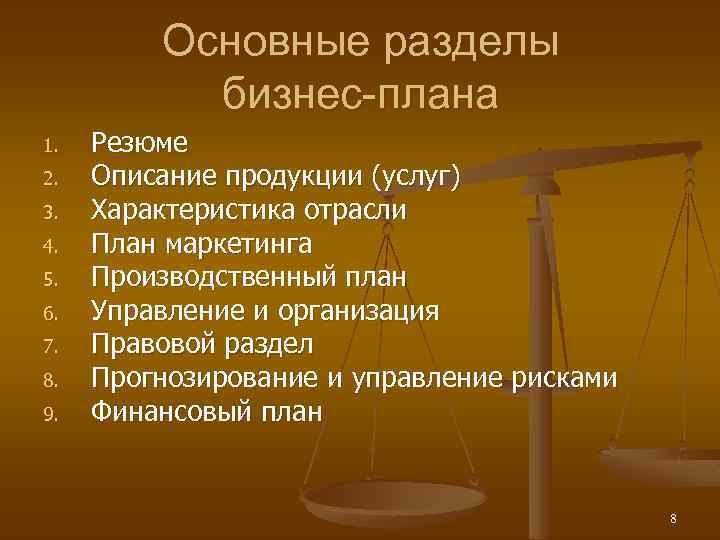 Бизнес план характеристика отрасли