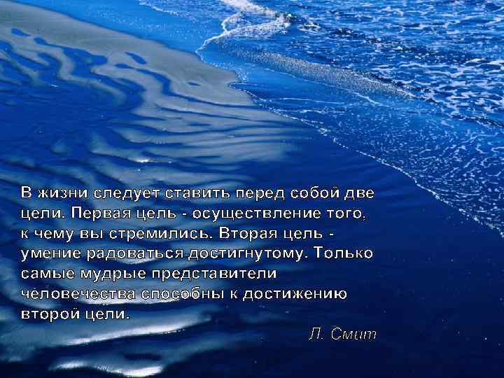 В жизни следует ставить перед собой две цели. Первая цель - осуществление того, к