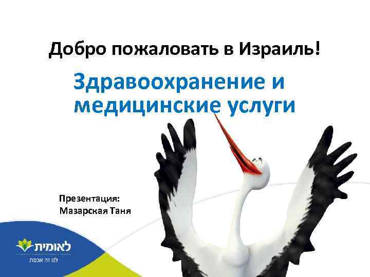 Добро пожаловать в Израиль! Здравоохранение и медицинские услуги Презентация: Мазарская Таня 