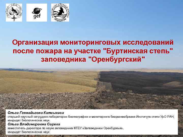 Организация мониторинговых исследований после пожара на участке "Буртинская степь" заповедника "Оренбургский" Ольга Геннадьевна Калмыкова