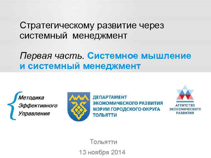 Стратегическому развитие через системный менеджмент Первая часть. Системное мышление и системный менеджмент Тольятти 13