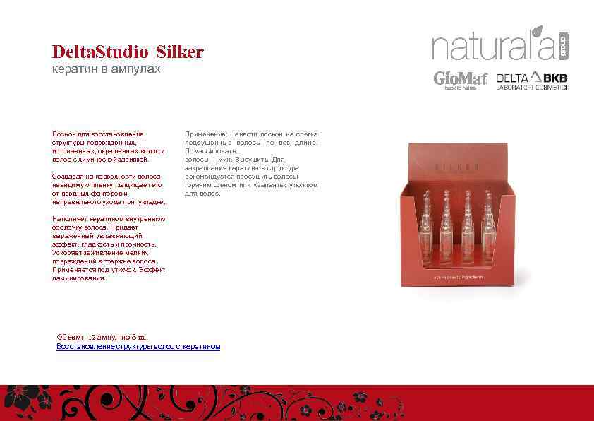 Delta. Studio Silker кератин в ампулах Лосьон для восстановления структуры поврежденных, истонченных, окрашенных волос
