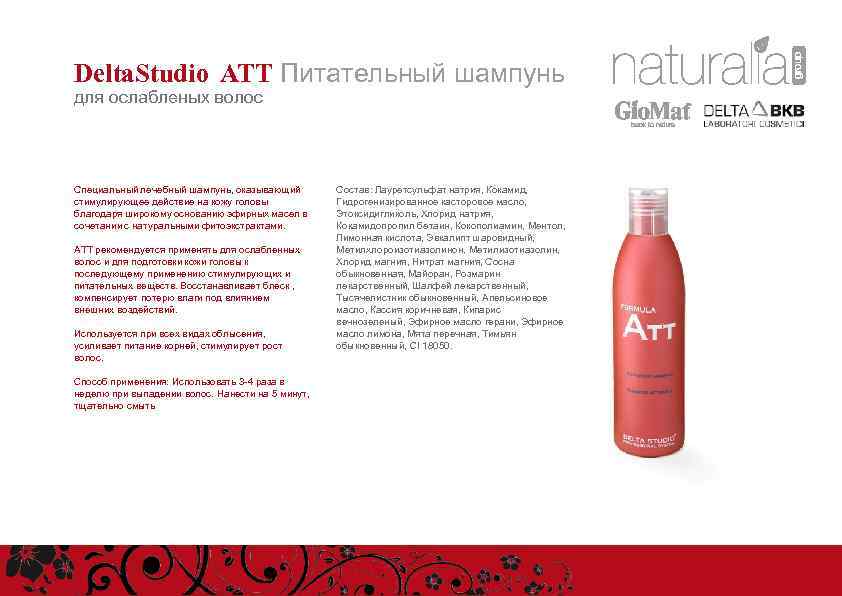 Delta. Studio ATT Питательный шампунь для ослабленых волос Специальный лечебный шампунь, оказывающий стимулирующее действие