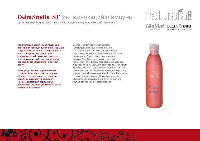 Delta. Studio ST Увлажняющий шампунь Для секущихся волос, после окрашивания, химической завивки Увлажняющий шампунь,