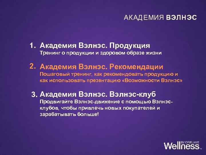 АК АД ЕМИЯ ВЭЛНЭС 1. Академия Вэлнэс. Продукция Тренинг о продукции и здоровом образе