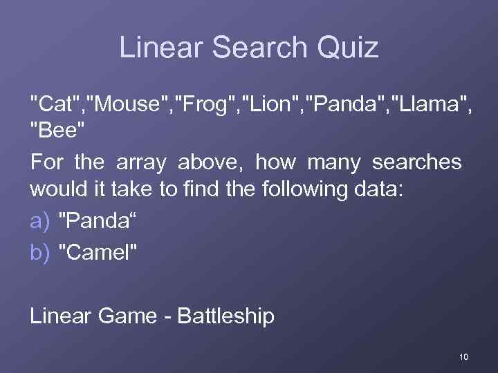 Linear Search Quiz 