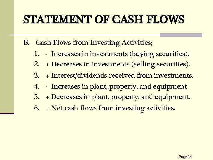 STATEMENT OF CASH FLOWS B. Cash Flows from Investing Activities; 1. - Increases in